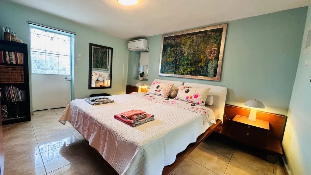 The bedroom with its king-size bed